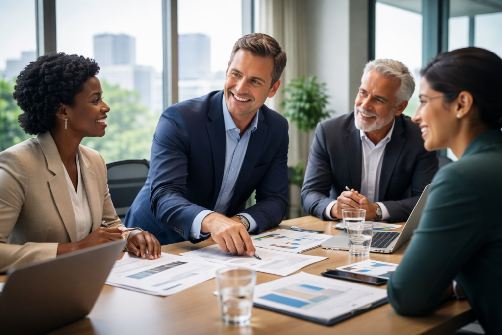 business leaders in a boardroom meeting